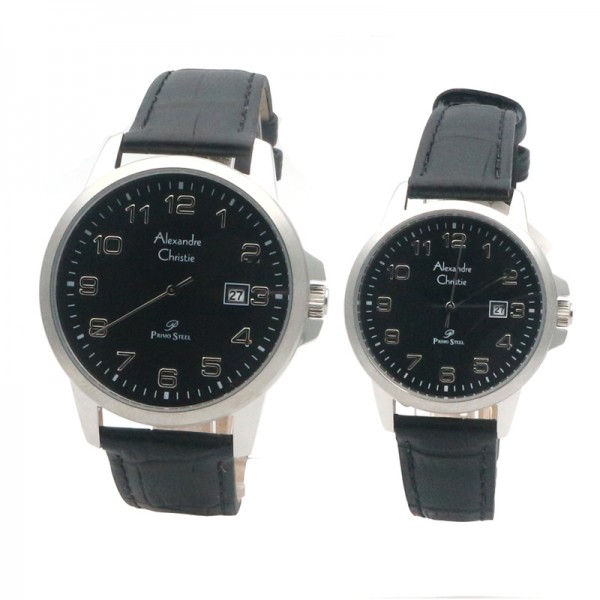 Alexandre Christie AC 1008 Silver Black Leather Couple